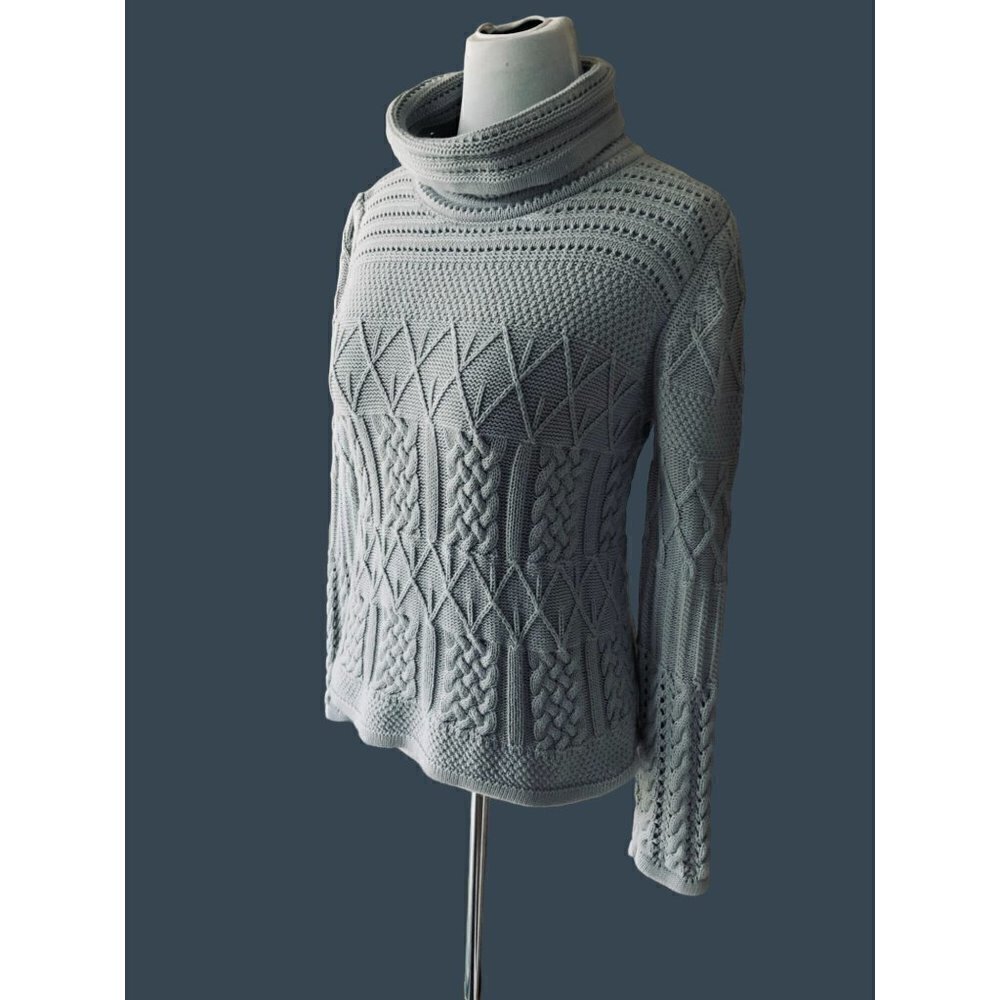 600 WEST LADIES LONG SLEEVE SOLID GRAY CABLE KNIT OVERSIZED COMFY SWEATER EUC S